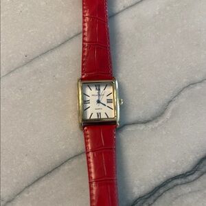 Peugeot Gold Case Watch with Red Strap